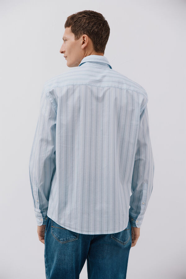 Cortefiel Camisa de popel&iacute;n a rayas Azul