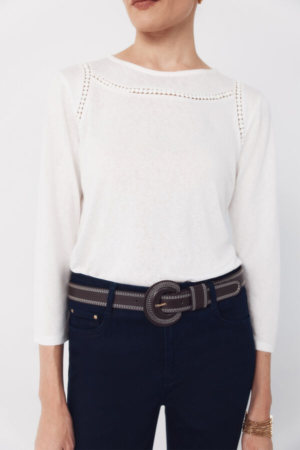 Cortefiel Playera con detalle de vainicas Marfil