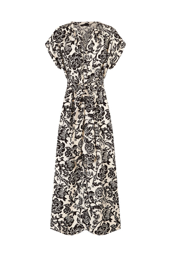 Cortefiel Vestido estampado con cintur&oacute;n Estampado blanco