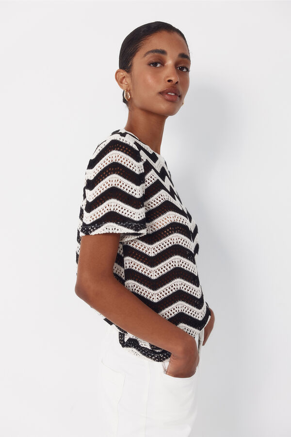 Cortefiel Top de crochet zigzag Negro
