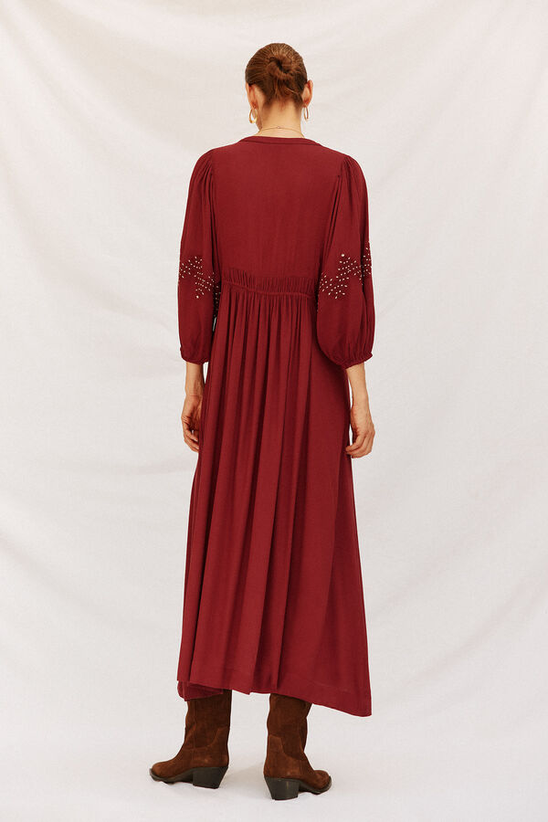 Cortefiel Vestido cuello redondo Granate