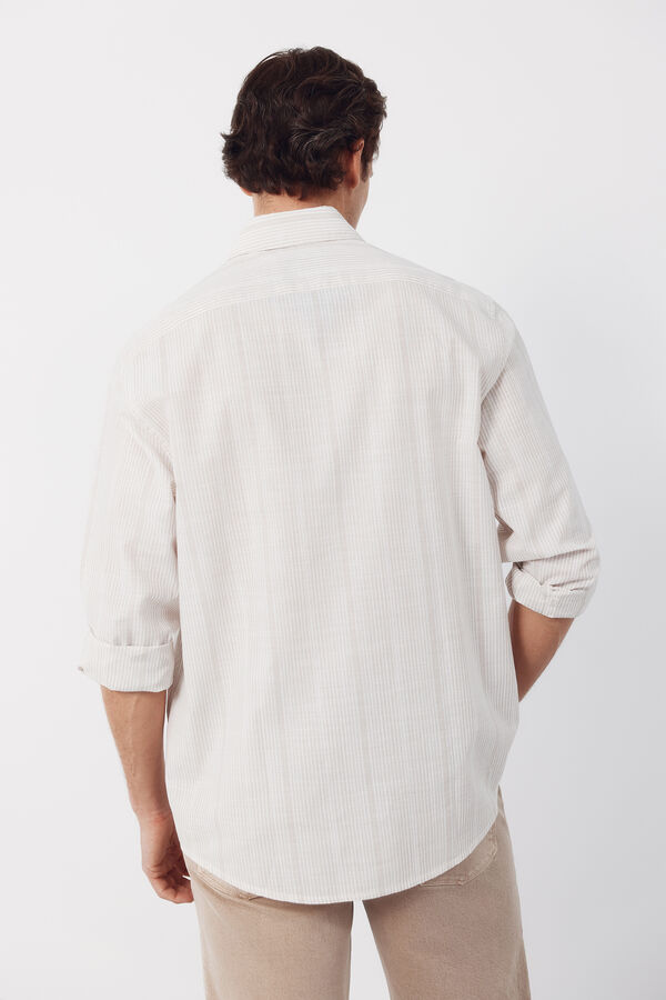 Cortefiel Camisa rayas algod&oacute;n slub Beige