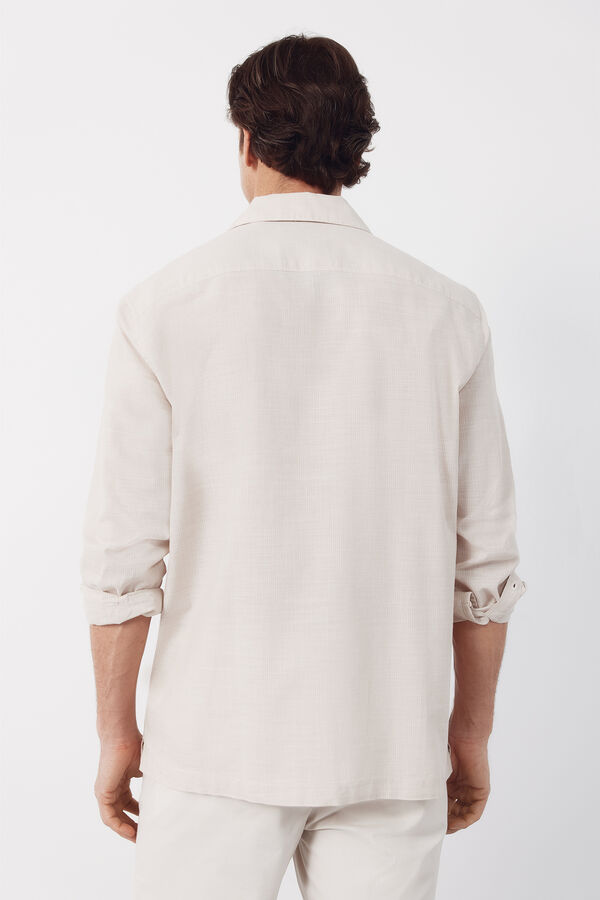 Cortefiel Camisa cuello bowling manga larga Beige