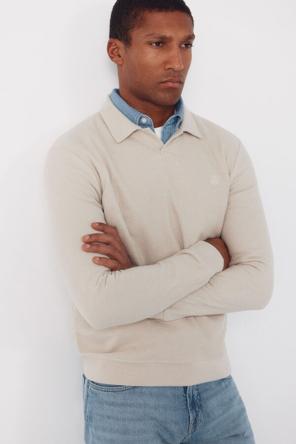 Cortefiel Polo estructura manga larga Beige