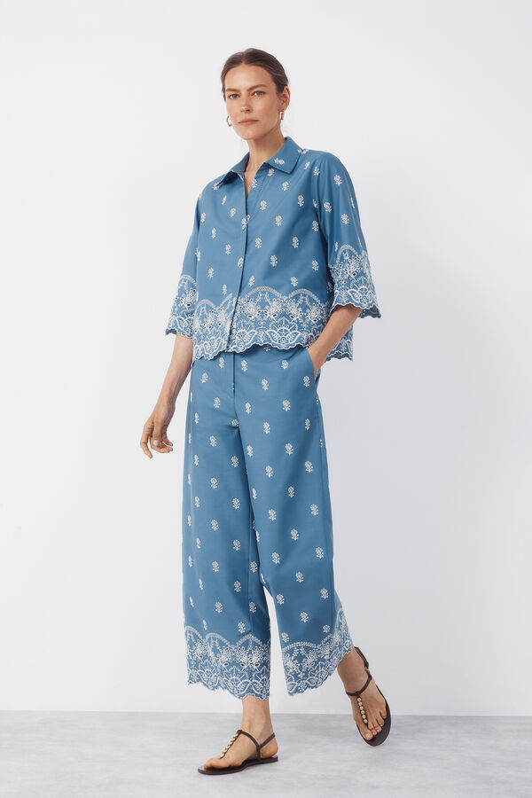 Cortefiel Camisa con detalles bordados Azul