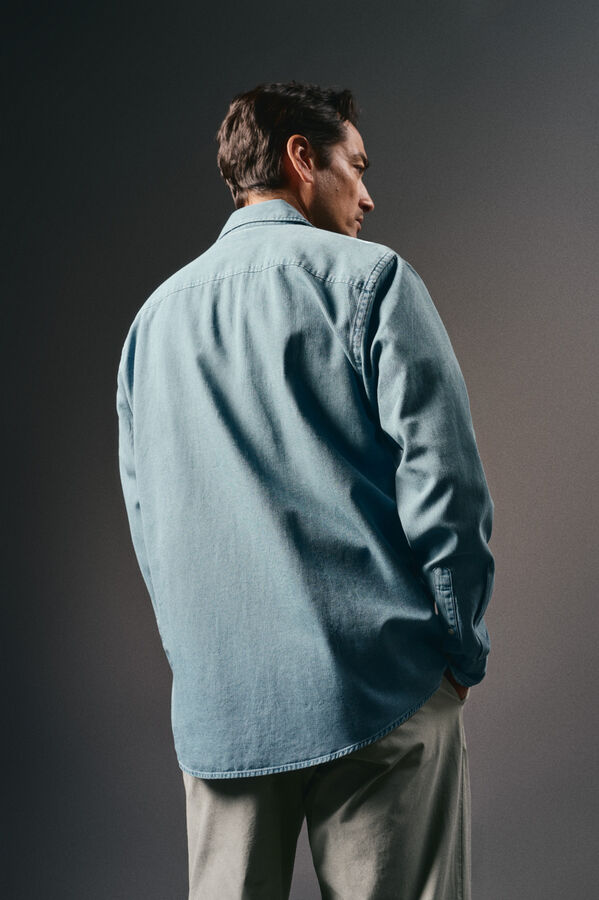 OOTO Camisa vaquera tejido espiga Azul