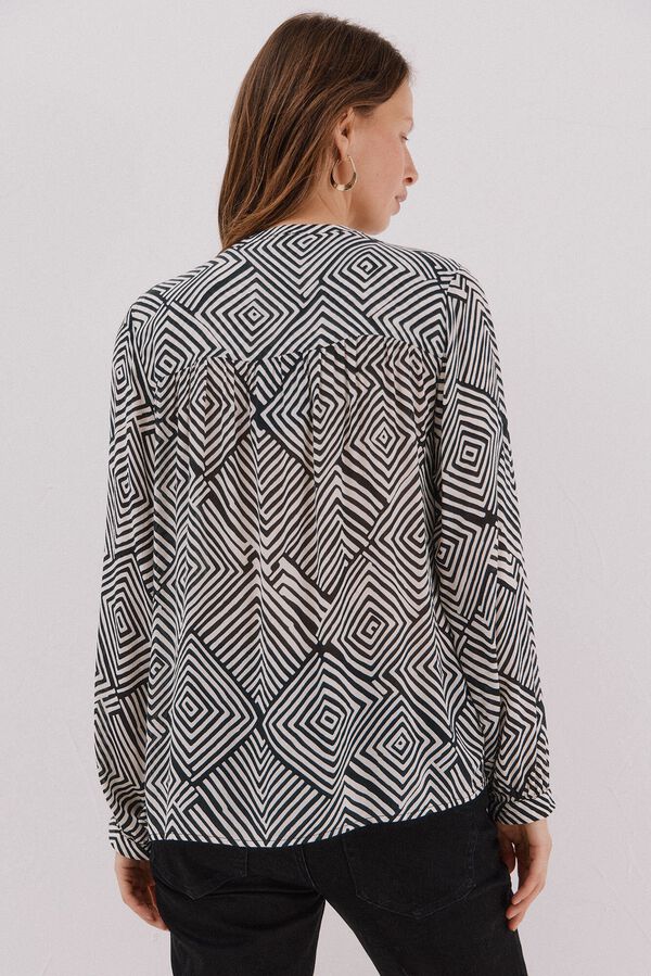 Cortefiel Blusa de cuello redondo Estampado blanco