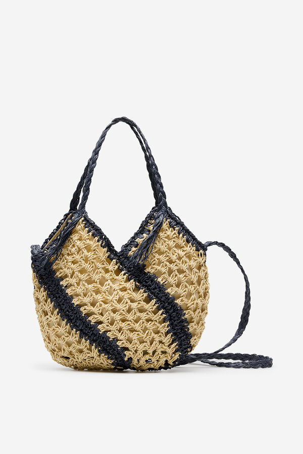 Cortefiel Bandolera de rafia trenzada Arena