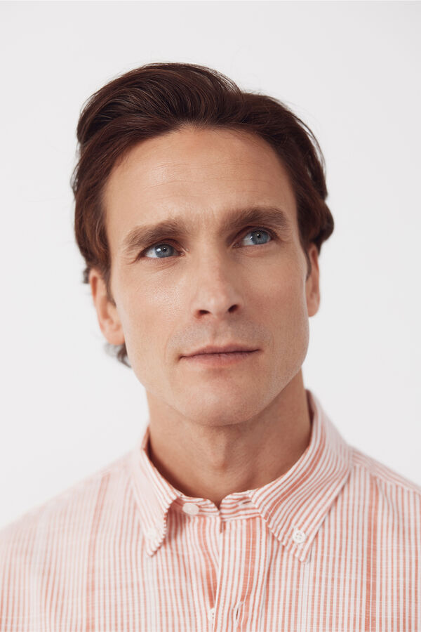 Cortefiel Camisa rayas algod&oacute;n slub Coral