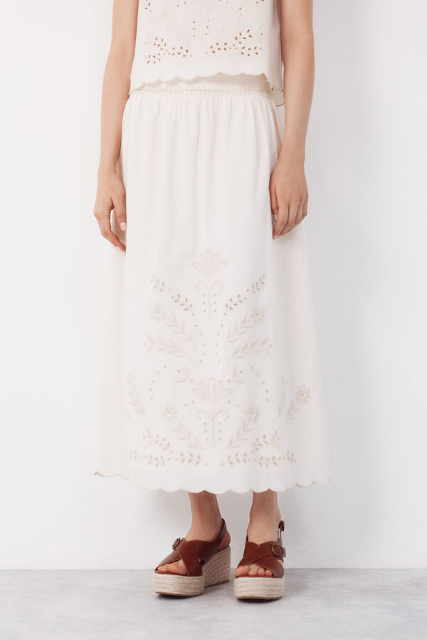 Cortefiel Falda con bordado Estampado beige