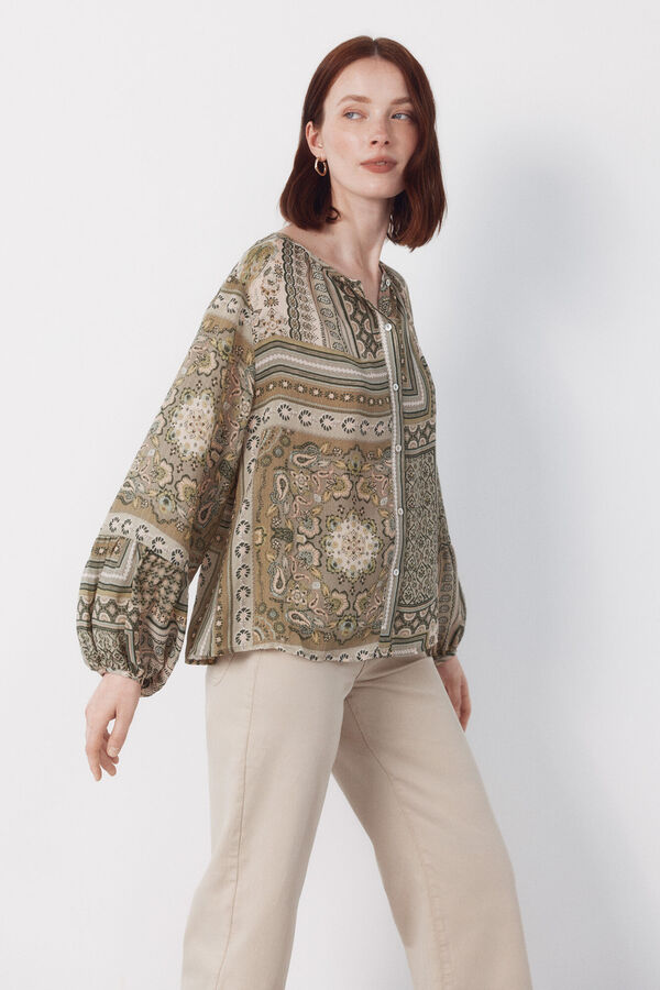 Cortefiel Blusa estampada Kaki