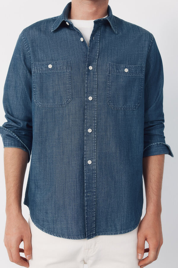 Cortefiel Camisa vaquera chambray manga larga&nbsp; Azul marino