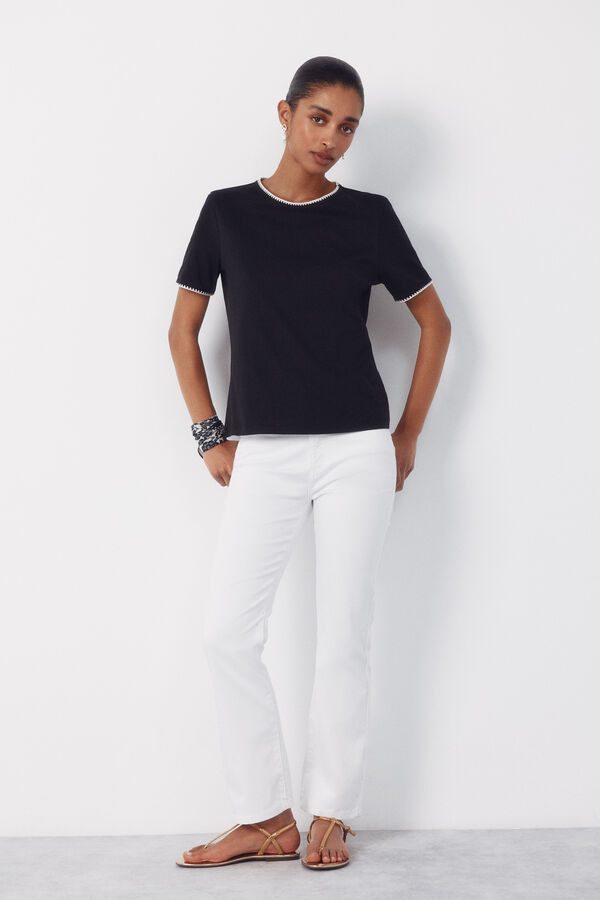 Cortefiel Playera bordada con ribete Negro