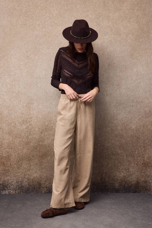 Slowlove Pantal&oacute;n ancho de rayas Estampado beige