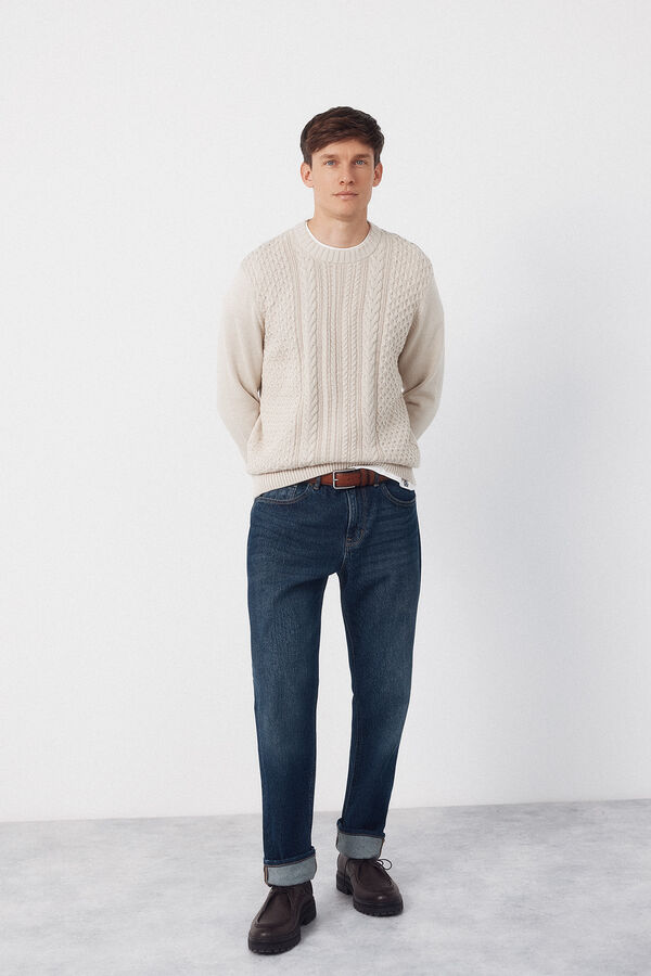 Cortefiel Jersey punto estructura cables cuello redondo Marfil