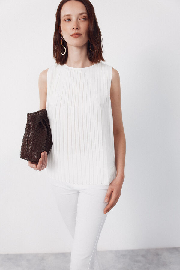 Cortefiel Blusa plisada Blanco