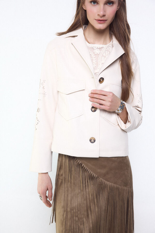 Slowlove Chamarra perforada en manga Beige