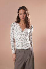 Slowlove Top con estructura y detalle de blonda Estampado blanco