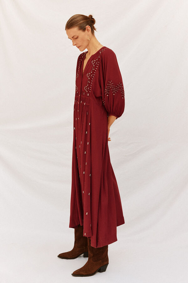 Cortefiel Vestido cuello redondo Granate