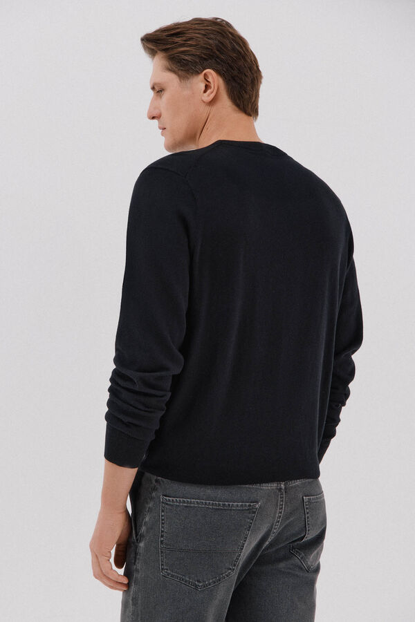 Cortefiel Su&eacute;ter de algod&oacute;n cashmere cuello redondo ajustado Negro