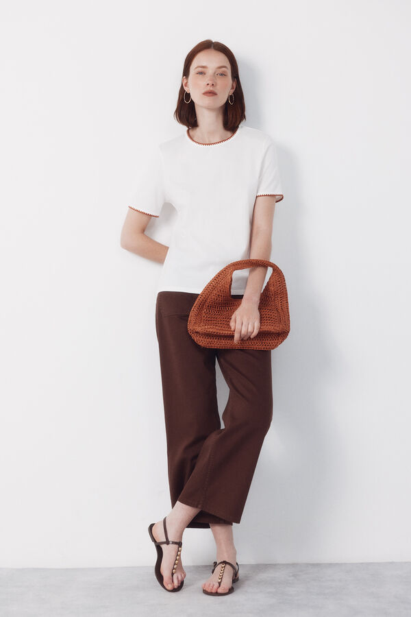 Cortefiel Playera bordada con ribete Blanco