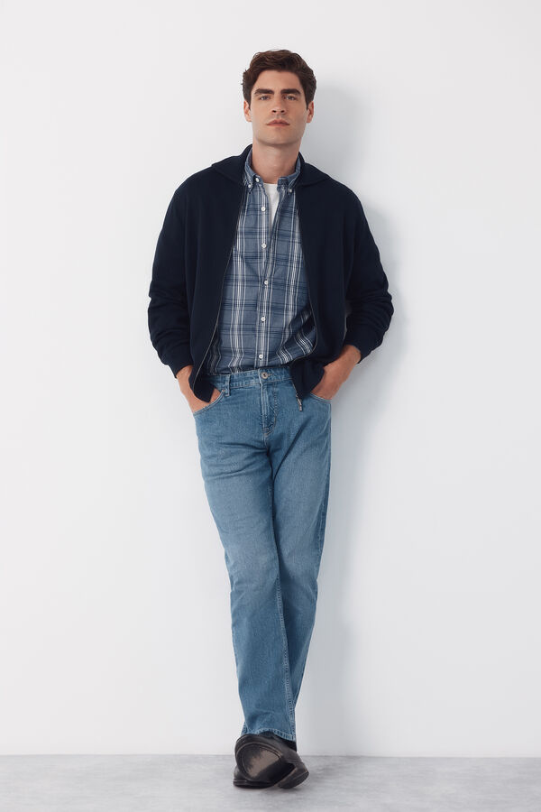 Cortefiel C&aacute;rdigan algod&oacute;n cremallera cuello polo Azul marino