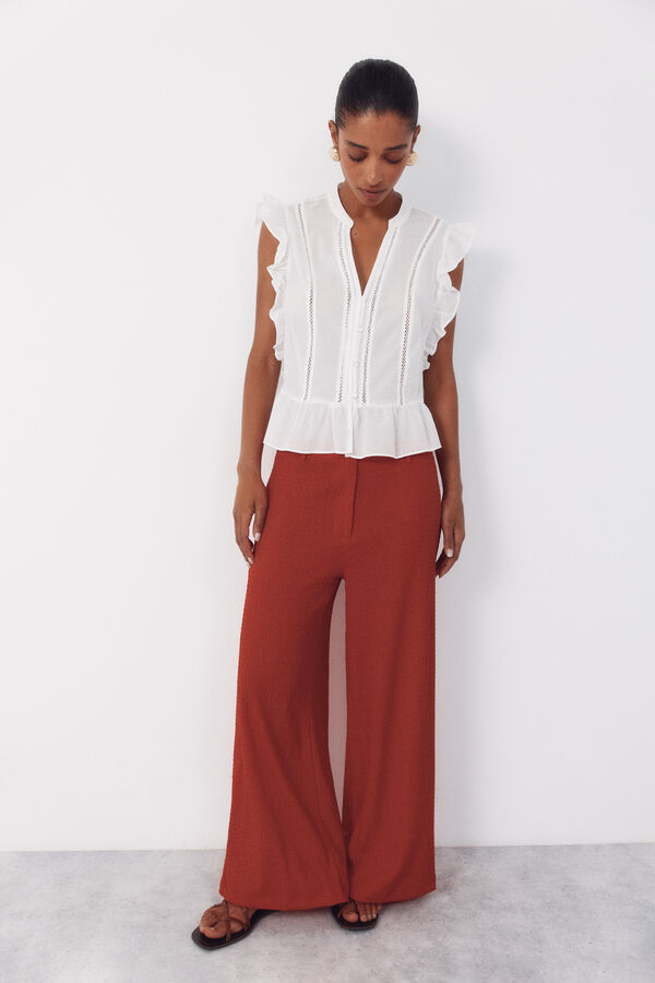 Cortefiel Pantal&oacute;n fluido con textura Coral