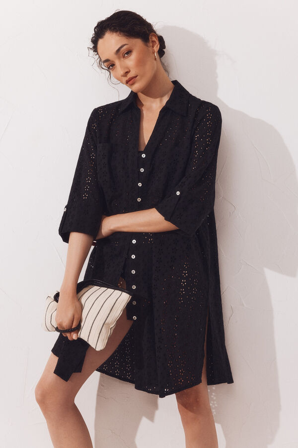 Cortefiel Pantal&oacute;n de mujer bordado Negro