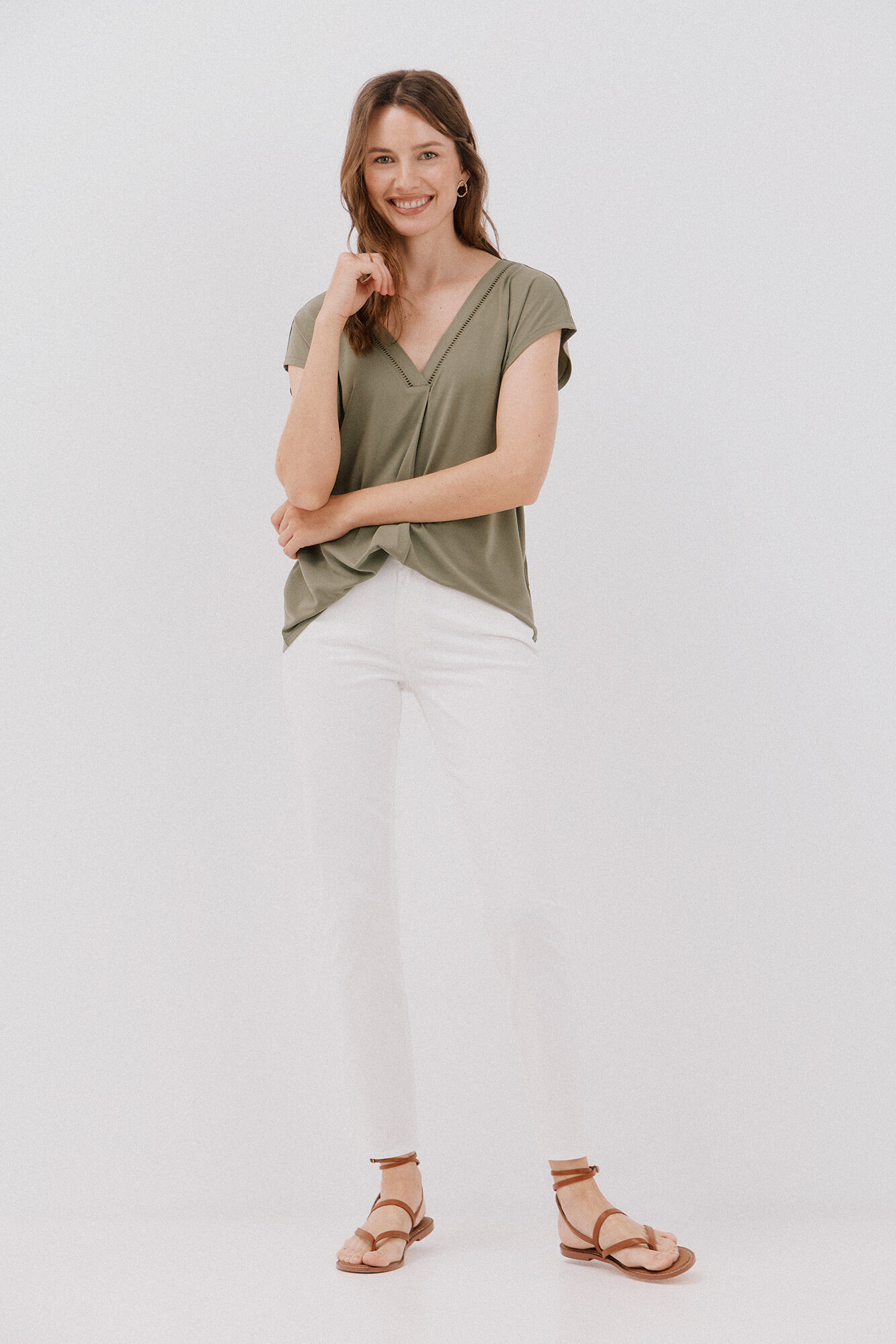 Cortefiel Pantalones pitillo crop color