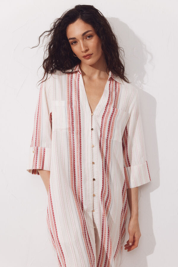 Cortefiel Caft&aacute;n camisero lurex Rosa