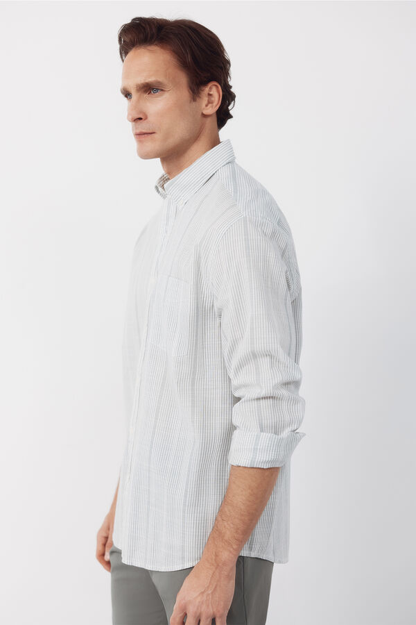 Cortefiel Camisa rayas algod&oacute;n slub Kaki
