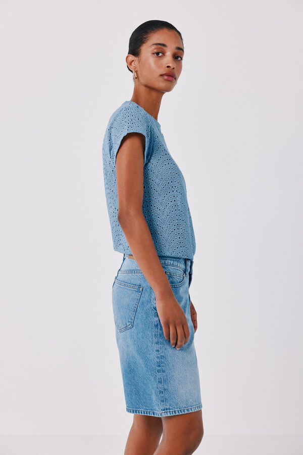 Cortefiel Playera de crochet bordado Azul