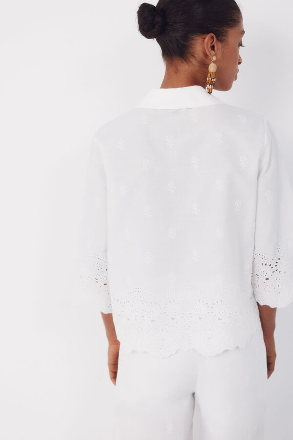Cortefiel Camisa con detalles bordados Estampado beige