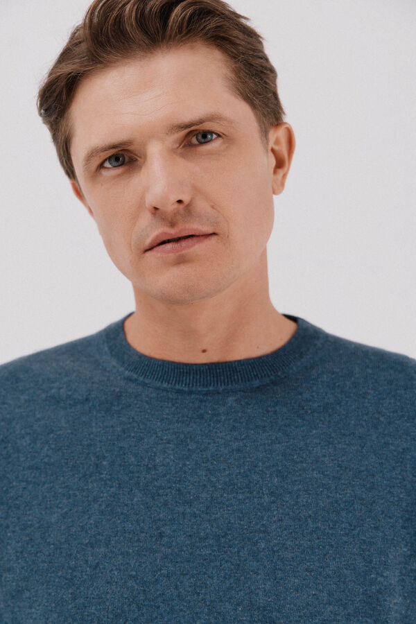 Cortefiel Su&eacute;ter algod&oacute;n cashmere cuello redondo ajustado Azul oscuro
