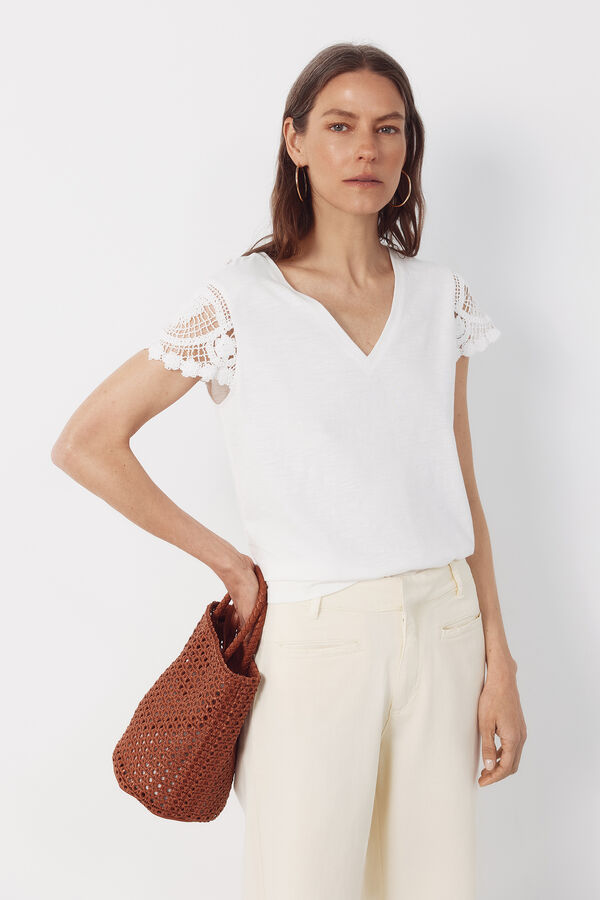 Cortefiel Playera manga crochet Blanco
