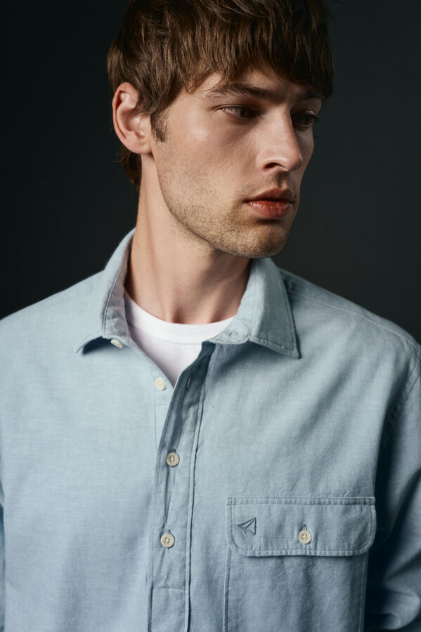 OOTO Polera de algod&oacute;n con lino Azul