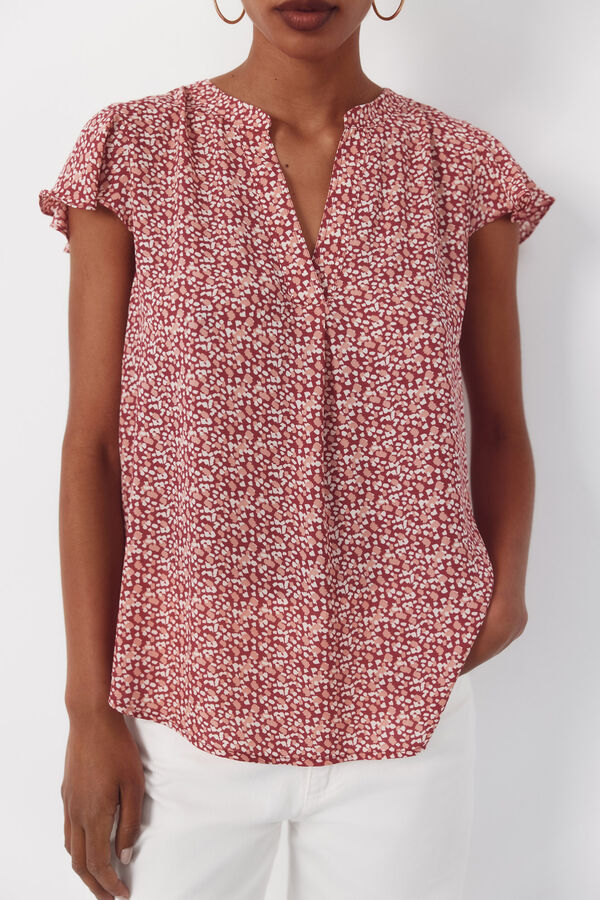 Cortefiel Blusa fluida de manga de vuelo Estampado rojo