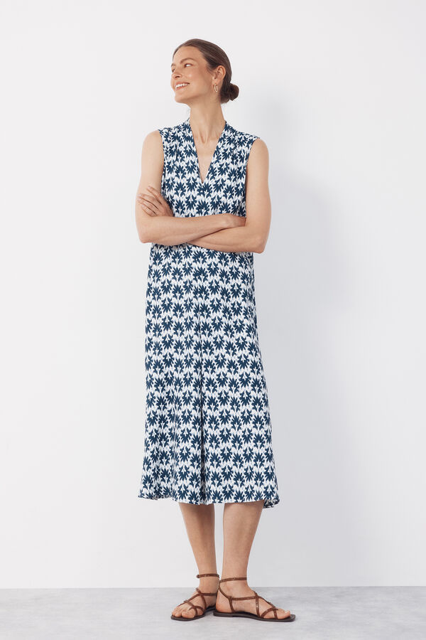 Cortefiel Vestido fluido sin mangas Estampado azul