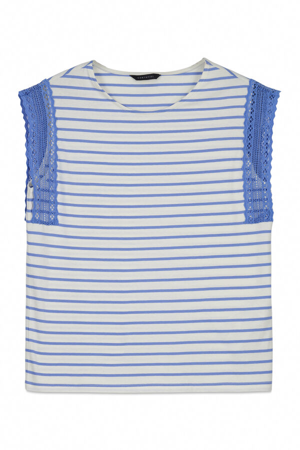 Cortefiel Playera manga guipur Azul