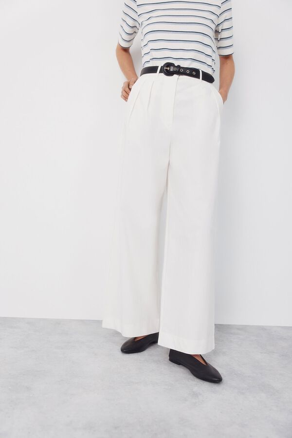 Cortefiel Pantal&oacute;n pinza de algod&oacute;n Marfil