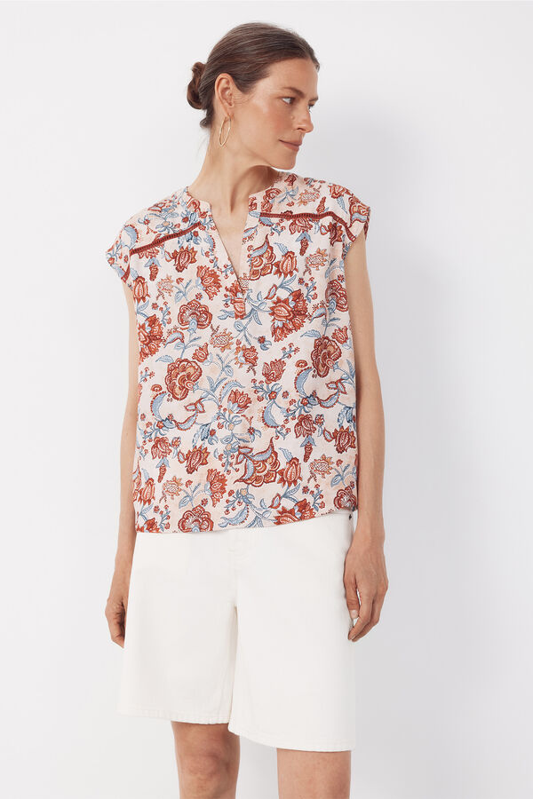 Cortefiel Blusa con encaje Estampado rojo