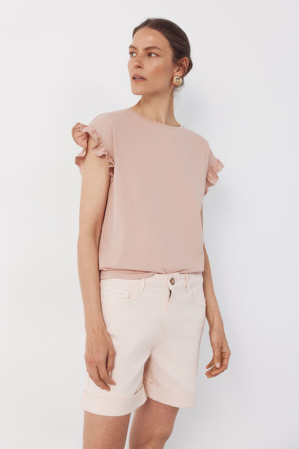 Cortefiel Playera b&aacute;sica con volante Rosa