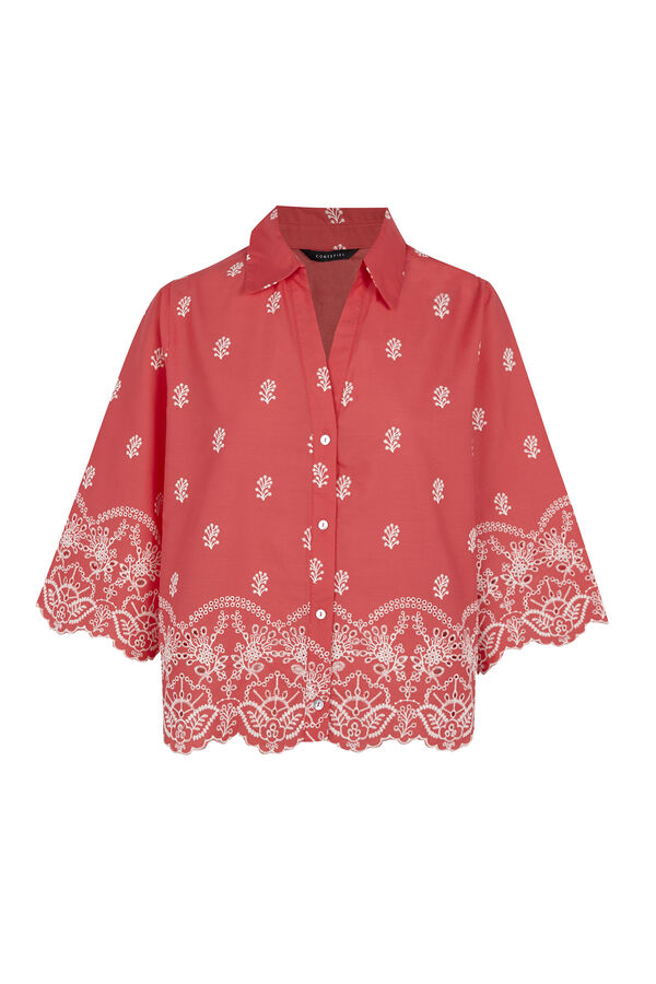 Cortefiel Camisa con detalles bordados Coral