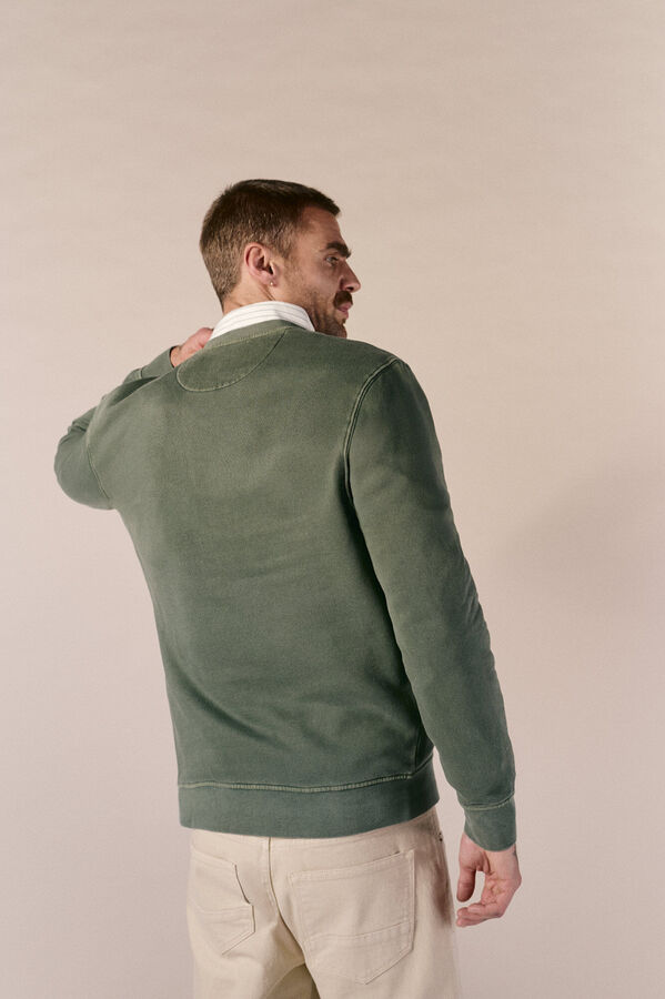 OOTO Sudadera b&aacute;sica lavada cuello redondo Kaki
