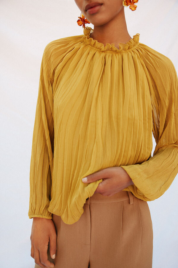 Cortefiel Blusa fluida con frunces Amarillo