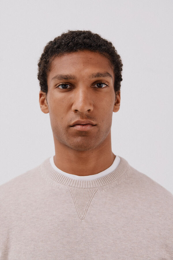 Cortefiel Su&eacute;ter tejido fino algod&oacute;n cuello redondo  Beige