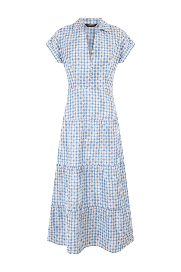 Cortefiel Vestido vichy bordado Estampado azul