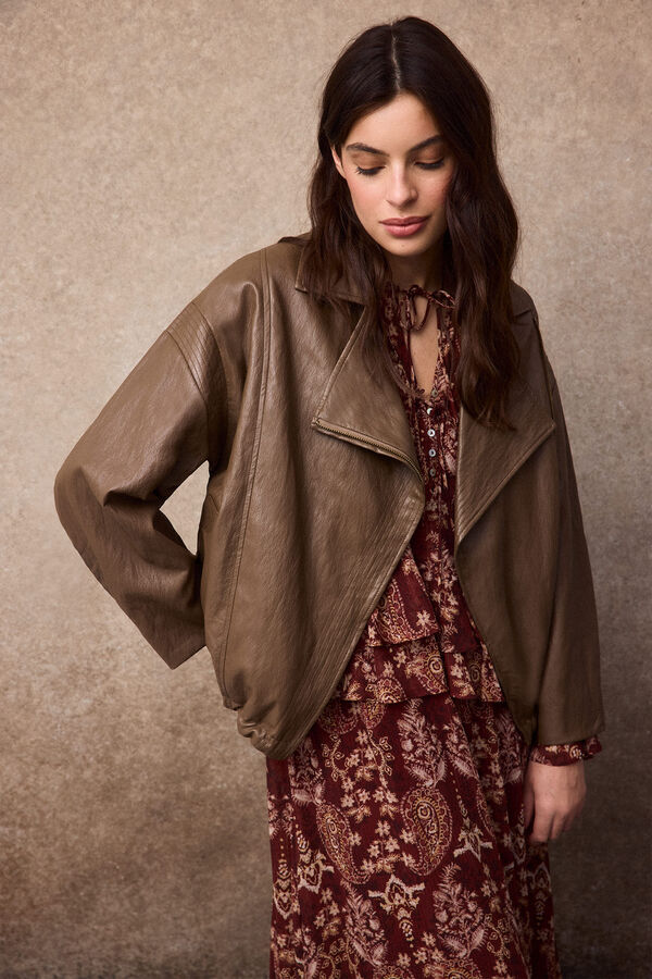 Slowlove Cazadora biker pespuntes Beige