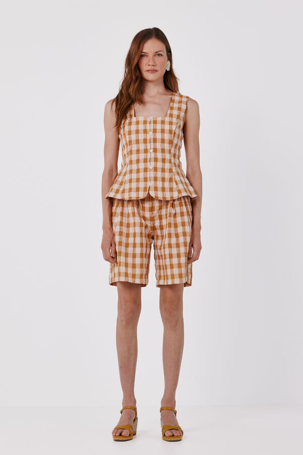 Cortefiel Top de cuadros vichy Estampado amarillo
