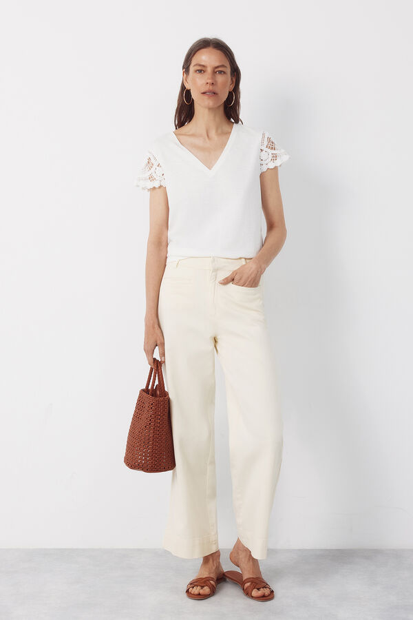 Cortefiel Playera manga crochet Blanco
